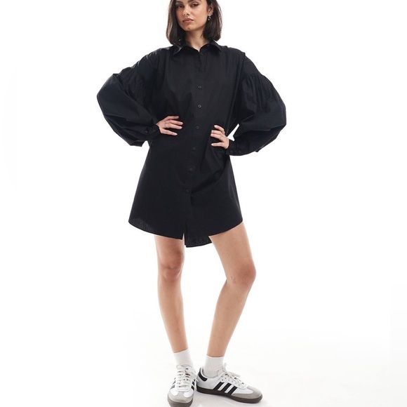 ASOS Dresses & Skirts - ASOS DESIGN Curve boyfriend shirt mini dress with blouson sleeve in black size 6